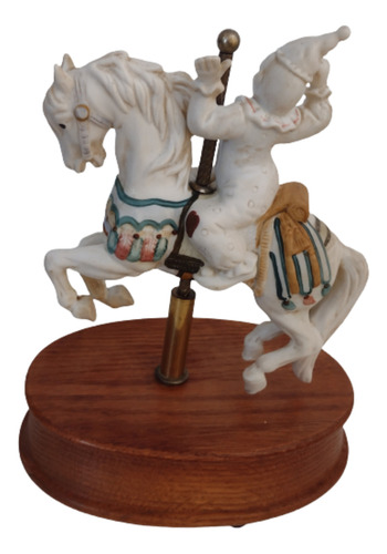 Caja Musical Vintage Caballo Carrusel Con Payaso Base Madera