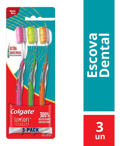 Cepillo de dientes Colgate Slim Soft Advanced ultra suave x 3 unidades