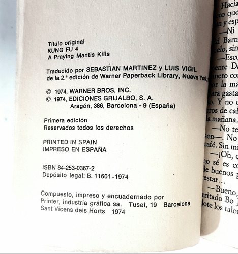 Libro Kung Fu 4 La Mantis Religiosa Mata De 1974,176 Páginas (Usado)