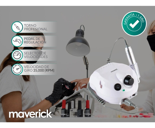 Imagen 2 de 10 de Torno Para Uñas De Mano Manicura Pedicuria + Kit Maverick