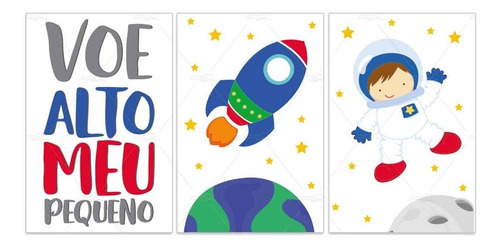 Placa Quadro Para Quarto Infantil Menino Bebe Astronauta