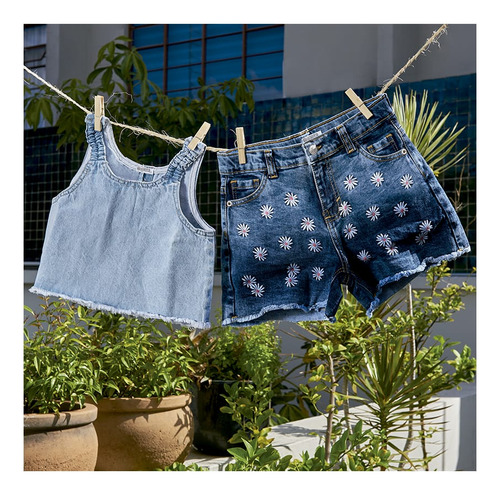 Coqueta Short Niña Con Estampado De Flores Azul