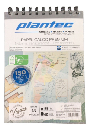 Block Calco Plantec Papel Vegetal A3 55g 40h Espiral