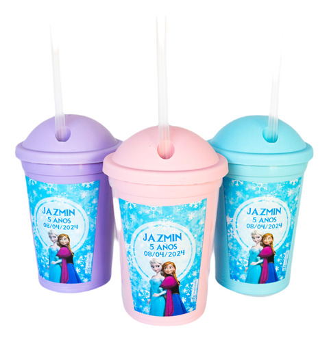 Vasos Plásticos  Frozen Personalizados 25 Unid+bolsita+sorb