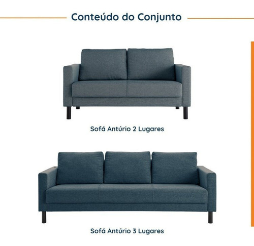 Conjunto De Sofá Antúrio 3 E 2 Lugares Com Usb Em Linho Wt