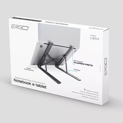 Suporte Para Notebook Em Alumínio Preto Lsa4 Ergo