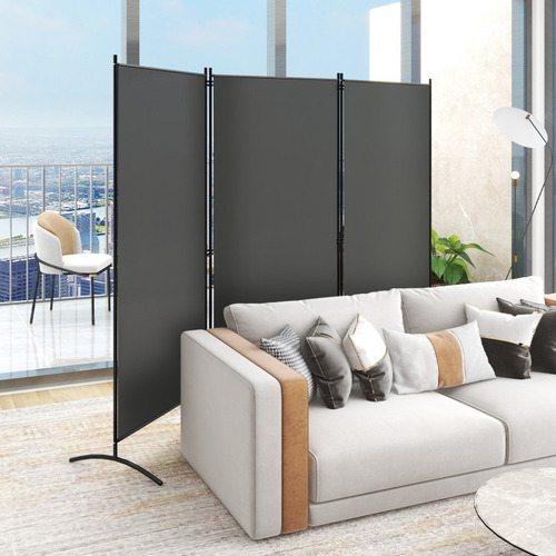 Biombo 3 Pzs 6 Ft Base De Acero Bisagras Gris Gpl
