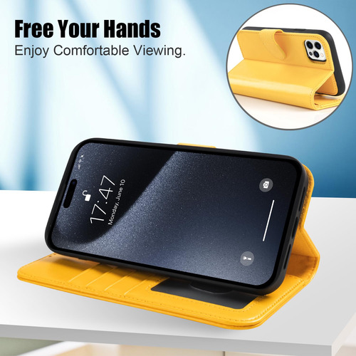 Funda Para iPhone 15 Pro Max Cartera Desmontable En Amarillo