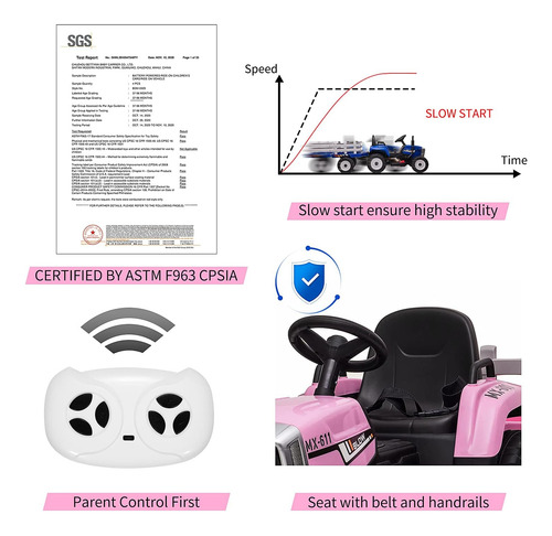 Tractor Eléctrico A Batería De 12 V Con Control Remoto Y Rem