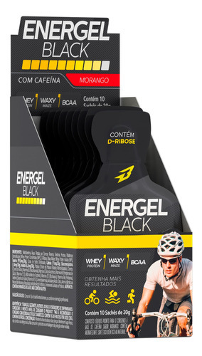 Energel Black Cafeína Cx10 Sachês Sabor Morango Body Action