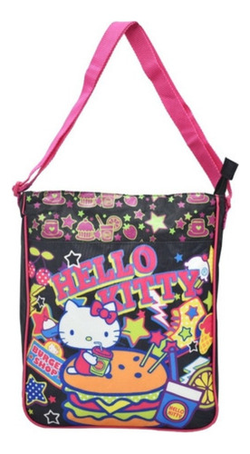 Bolsa Hello Kitty Burger Shop Estampado Negra Ruz