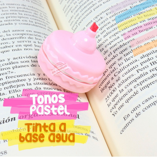 Imagen 5 de 10 de Set De 6 Mini Marcatextos Colores Pastel Forma De Macarron