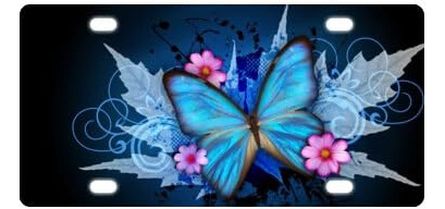 Placa De Metal Con Diseño De Flores Y Mariposas Azules De 6 