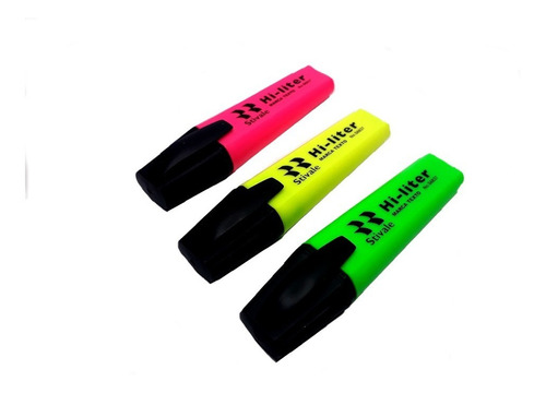 3 Peças Marca-texto Grande - Verde, Amarelo E Rosa Hi-liter