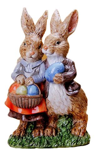 Escultura De Mesa De Conejo De Pascua Pintada A Mano Pareja