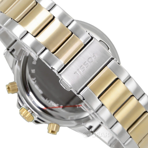 Reloj Hombre Fossil Dos Tonos Acero Inoxidable Bq2707 Correa Plateado Bisel Dorado Fondo Plateado