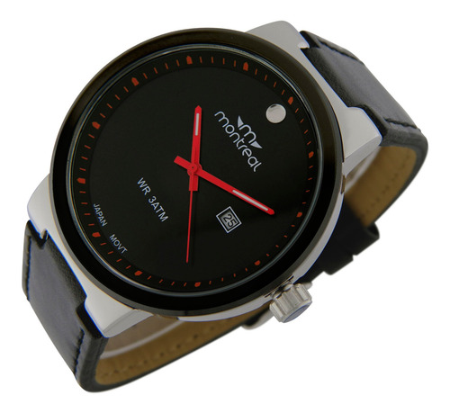Reloj Montreal Hombre Ml878 Calendario Malla Cuero Sintético