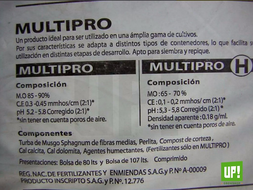 Sustrato Growmix Tierra Fértil Multipro Perlita 80lts Indoor