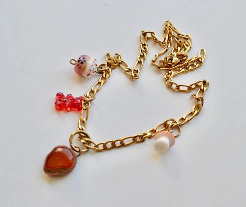 Collar Piedra Cornalina Naranja, Oso, Hongo, Gato, Cod1