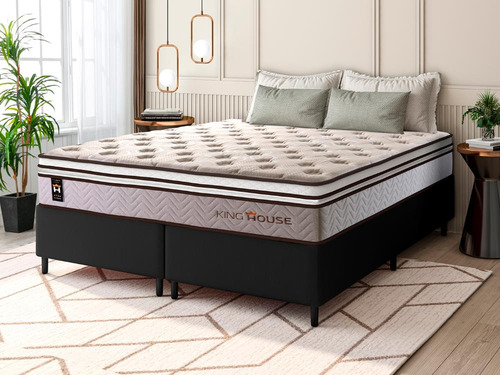 Cama Box C/ Molas Ensacadas Liverpool Bege King 193x203x73
