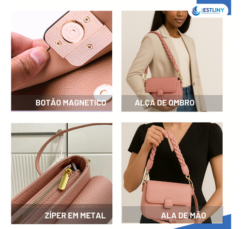 Bolsa Feminina Pequena De Ombro Transversal ajustável Tiracolo com Alça De Mão bolsas modernas Cor Rosa