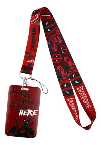 Lanyard Deadpool Con Porta Credencial Impresión Digital