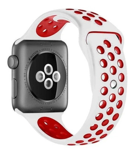 Pulseira Silicone P/ Apple Watch 38/40mm - Branco C Vermelho