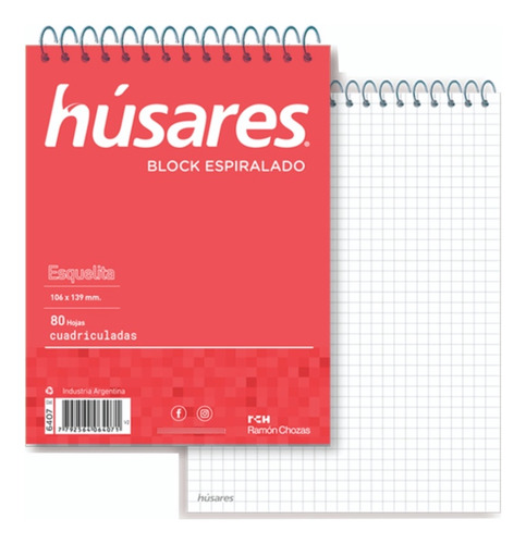 Block Espiralado Husares Esquelita Cuadriculado 80 Hjs X1