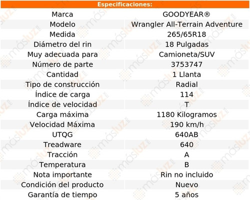 Llanta Goodyear Wrangler At Advent Medida 265/65r18 114 T