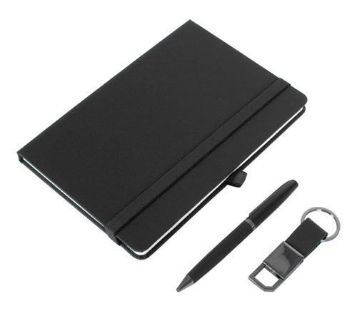 Libreta Elegante Diseño Cierre Elasticado Negro Set 3 Piezas