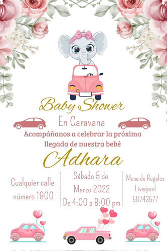 Invitación Digital Para Baby Shower Elefante