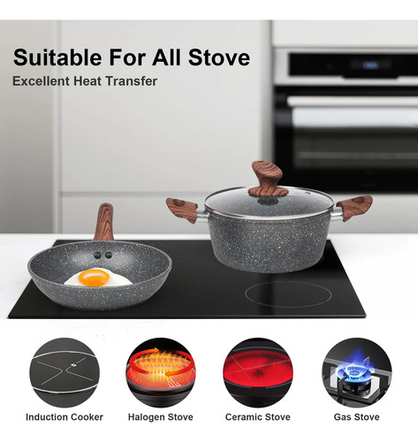 Juego De Ollas Y Sartenes Antiadherentes Non Stick 11 Pzas Gris Oscuro
