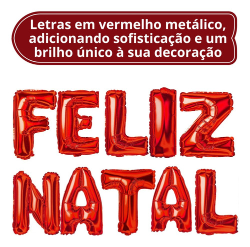 Kit 10 Balões Feliz Natal Vermelho Metalizado Bexiga De 37cm