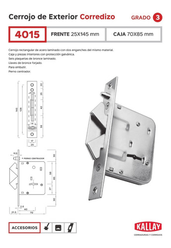 Imagen 2 de 5 de Cerrojo Corredizo Kallay 4015 Herrero Seguridad Casa