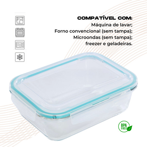 Kit 4 Potes De Vidro Retangular Hermético Com Travas 1040ml