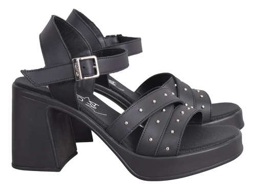 Sandalias Mujer Citadina Persis Cuero Tachas Taco Ancho Moda