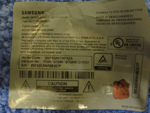 Tarjeta Main Kit Completo Samsung Qn75q80tafxza Bn94-15333y (Usado)
