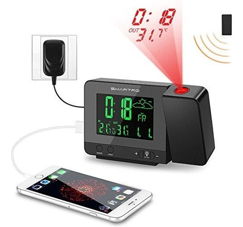 Reloj, Alarma Y Proyector Digital Smartro Con Cargador Usb