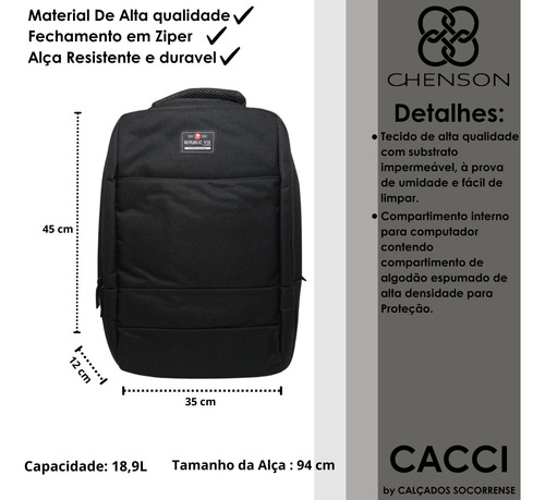 Mochila Compacta Espaço Para Notebook Espaçosa Chenson