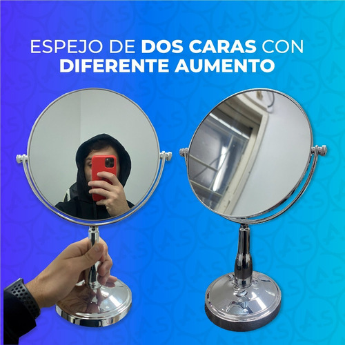 Imagen 3 de 10 de Espejo Cromado De Pie 8 Doble Cara Aumento Desmontable
