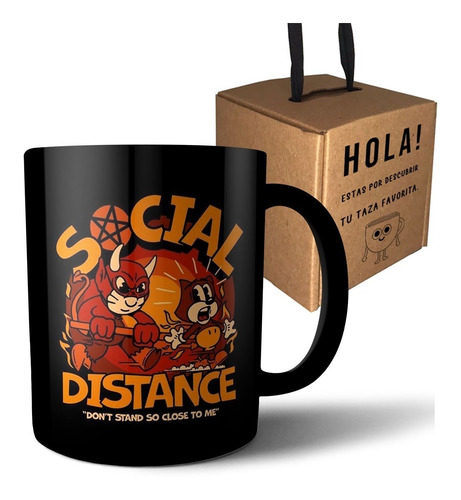 Taza De Cerámica Negra - Cuphead - Social Distance