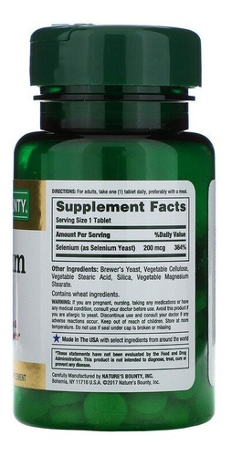 Imagem 2 de 4 de Selênio Importado, 200mcg (natures Bounty) - 100 Caps