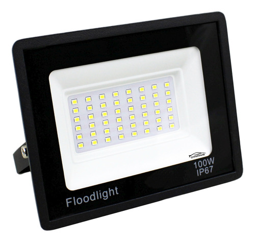 Mini Refletor Holofote Led Smd 100w Branco Frio Ip67 Bivolt Carcaça Preto Luz Branco-frio 110v 220v (bivolt)