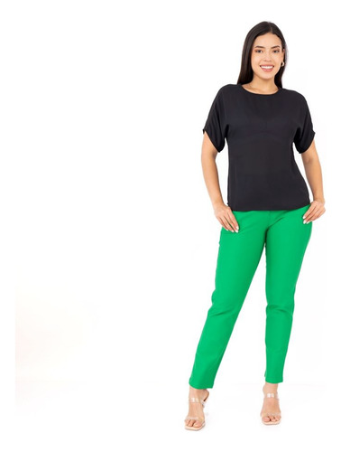 Blusa M/c Tesyh Gasa Crepe C/e Negro