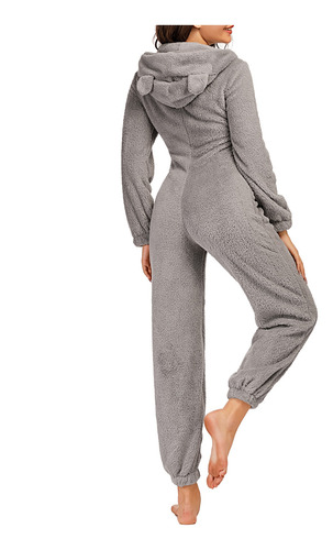 Imagem 9 de 9 de Pijama De Lã Feminino Fofo Macacão Com Capuz Com Zíper Front