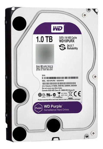Disco roxo de 1 TB para vigilância por vídeo 24 horas por dia, 7 dias por semana, 365 dias por semana em violeta