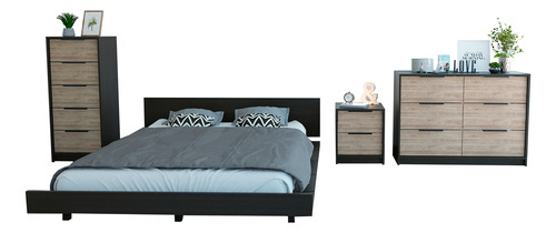 Base De Cama 2 Plazas + Mueble De Tocador - Wengue/miel