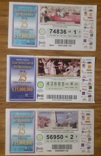 Lote 3 Billetes De Lotería Sorteo Del Bicentenario