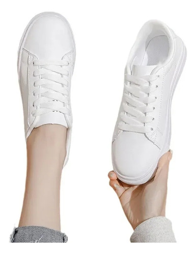 Zapatillas Deportivas Casuales Blancas De Cuero Pu Con Parte