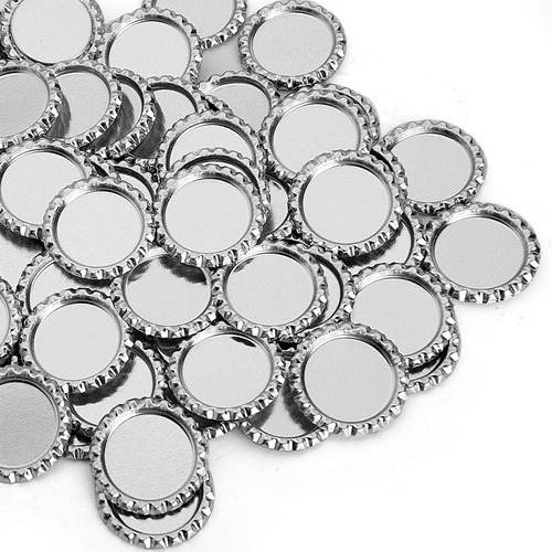 100 Flattened Chrome Bottle Caps Bright Silver Diy Bott...